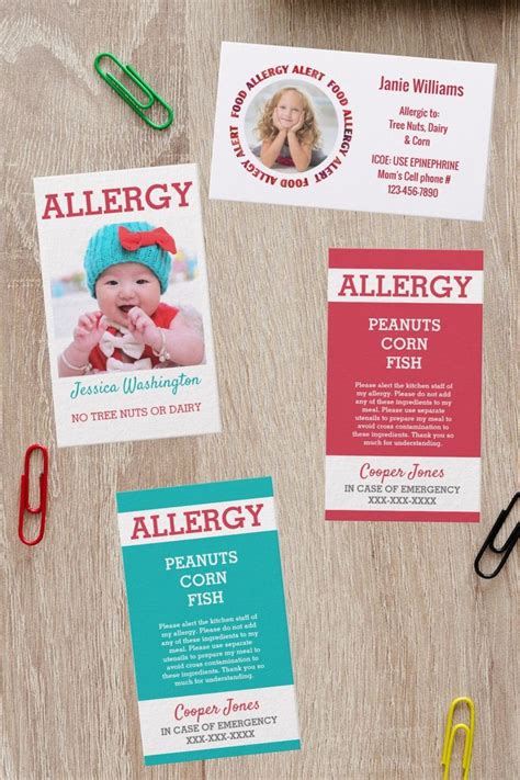 custom food allergy cards chef cards photo id emergency contact cards