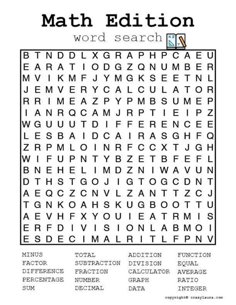 math word search printable games  sheets crazy laura math