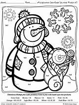 Winter Math Color Coloring Multiplication Number Subtraction Addition Printable Snowman Snowflake Code Worksheets Puzzles Printables Grade Christmas Worksheet Pages Practice sketch template