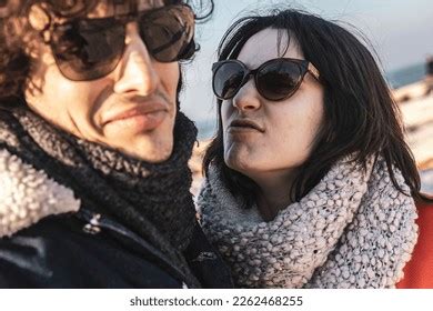 closeup scene couple young adults expressing stock photo