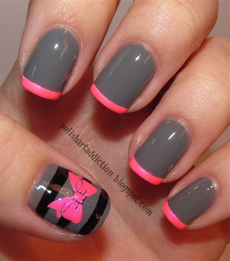 grey and neon french tips ` nail art french tips half