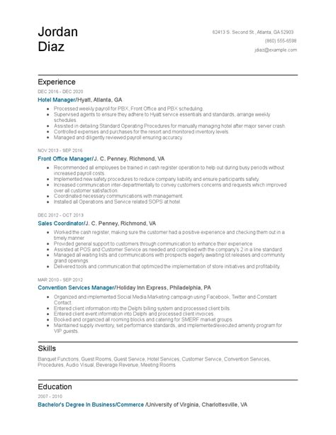 hotel manager resume examples  tips zippia