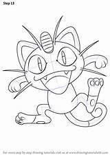Meowth Pokemon Draw Drawing Step Drawingtutorials101 Sketch Drawings Easy Choose Board Character Pikachu sketch template