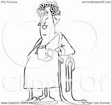 Holding Curlers Robe Lineart sketch template