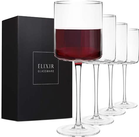 Buy Square Red Wine Glasses Set Of 4 Hand Blown Edge Wine Glasses