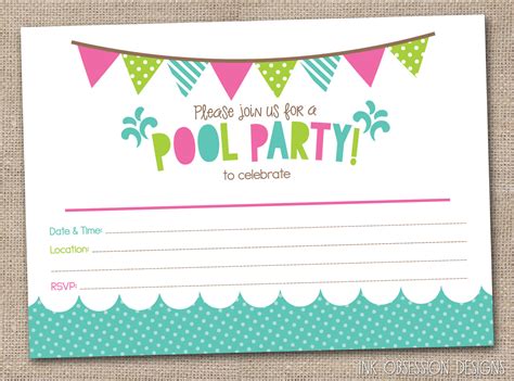 pool party invitations kitty baby love