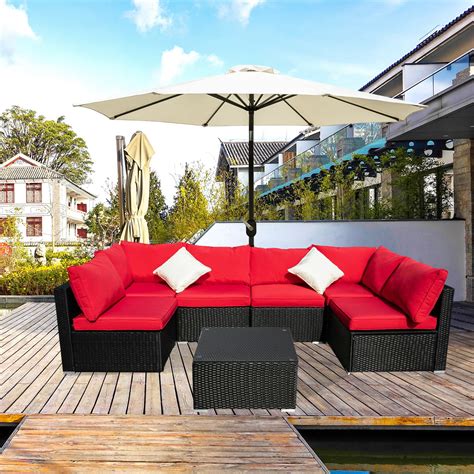 ainfox  pieces outdoor pe rattan wicker patio furniture sectional sofa sets  pillows