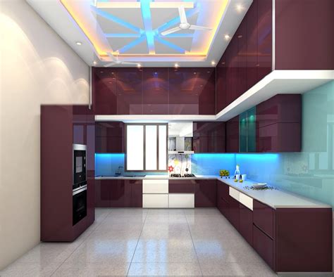 modern kitchen false ceiling design  purple cabinet  star interior contractor kreatecube