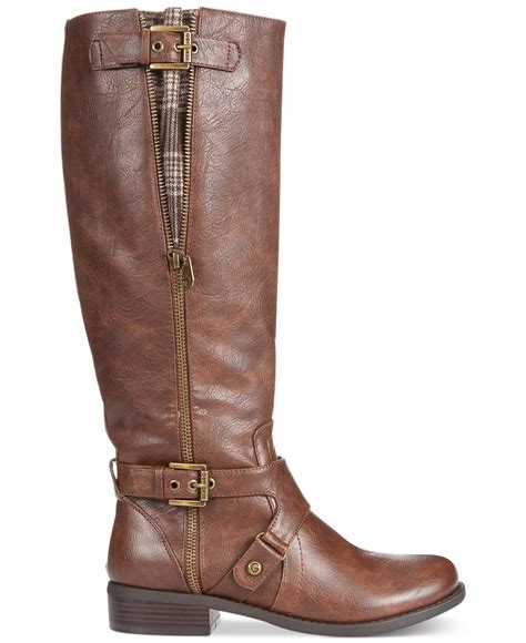lyst g by guess women s hertle tall shaft riding boots in brown