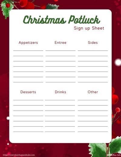 printable christmas potluck sign  sheets december lesson plans