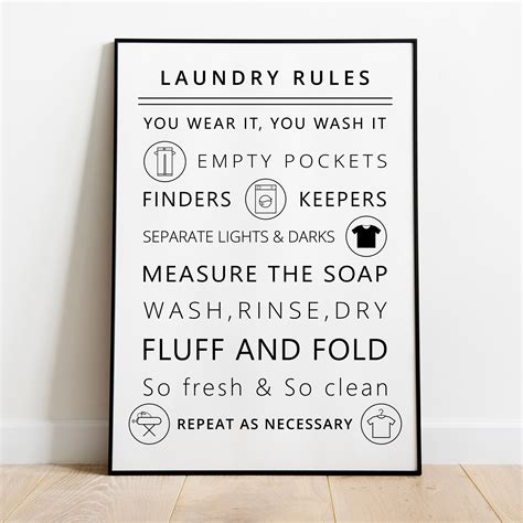 laundry rules printable art digital  laundry wall etsy