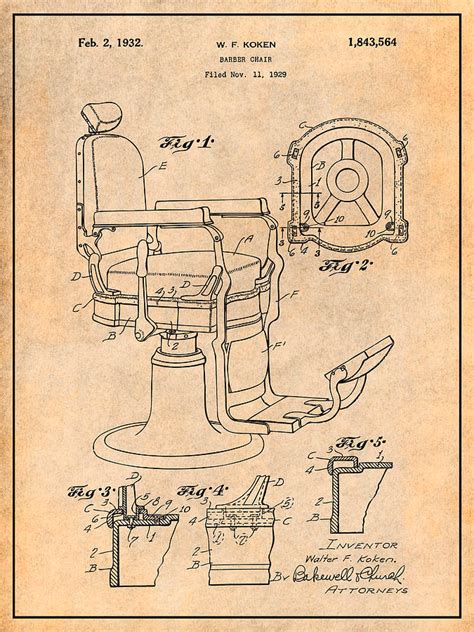art collectibles drawing  koken barbers chair antique paper patent print  greg edwards