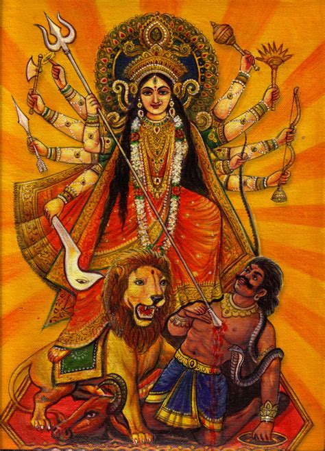 hindu goddess durga painting handmade ma devi indian religious spiritual art mughal paintings