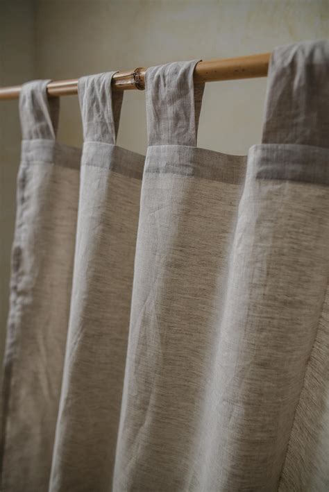 natural linen tab top window curtain panel linen curtains etsy