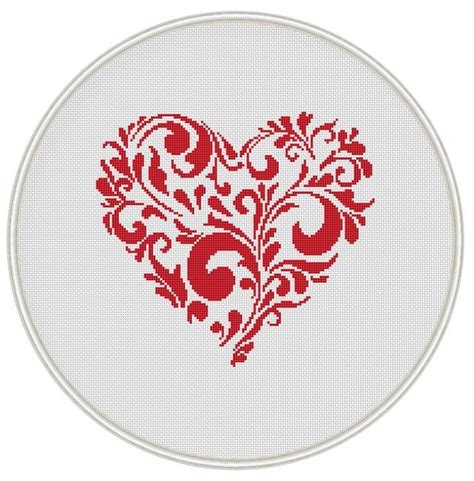 heart cross stitch pattern valentine cross stitch pattern etsy cat