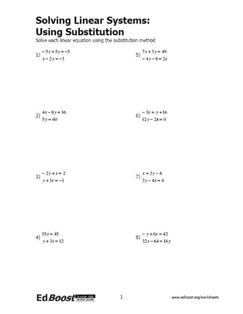 solving systems  equations  substitution worksheet worksheet