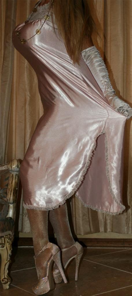 Pink Satin Nightgown White Satin Gloves Sheer White Shimmer Stockings