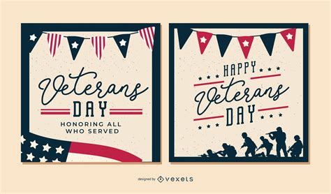Happy Veterans Day Banner Set Vector Download