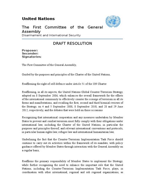draft resolution counter terrorism united nations   day