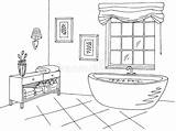 Schets Witte Zwarte Grafische Badkamers Binnenlandse Bathtub Clipground sketch template