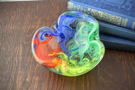 Vintage Swirl Glass Ashtray Multi Color Glass Bowl Retro Etsy Mid