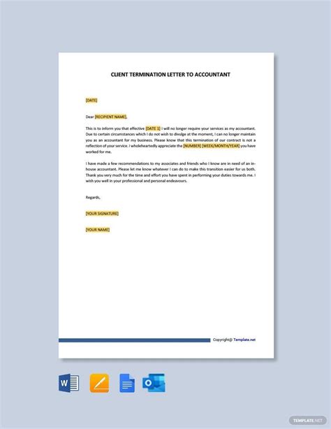 client termination letter  accountant template  google docs word