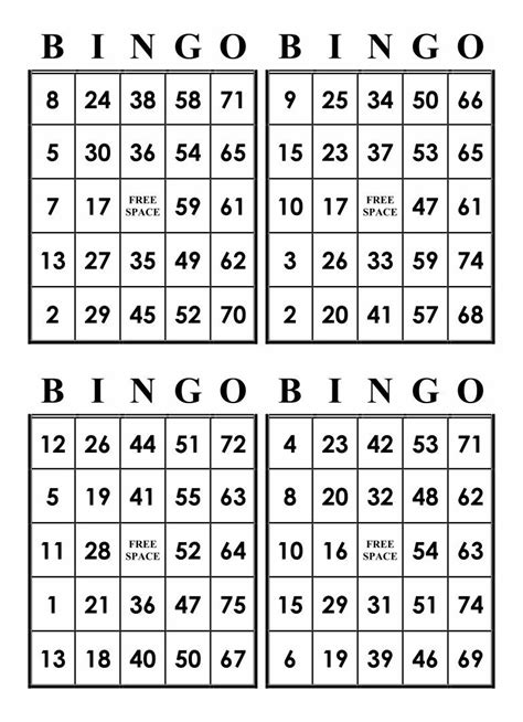 printable bingo cards  numbers bingo cards printable  bingo