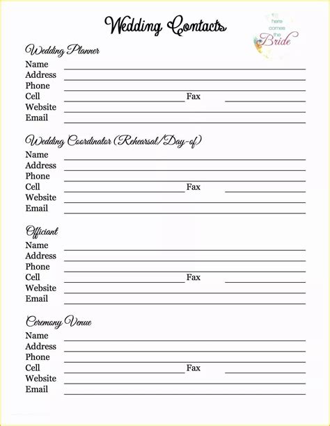 wedding planning sheets printable