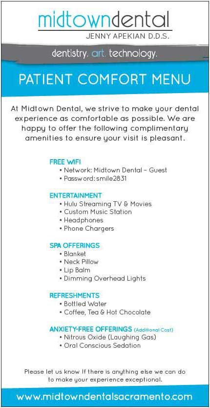 patient comfort menu midtown dental
