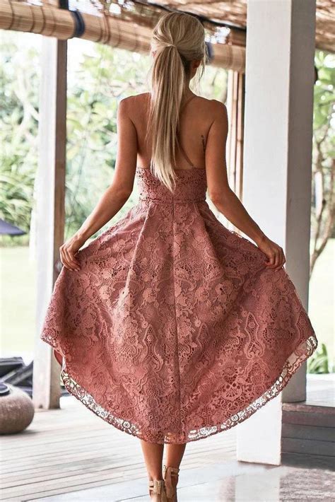 vintage dusty rose high  lace homecoming dresses  pocket  neck short prom dress pw