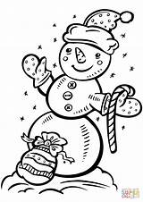 Snowman Coloring Pages Candy Cane Bag Gift Printable Paper sketch template