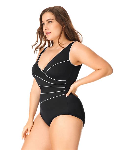 delimira women s slimming one piece piped plus size swimsuit bathing