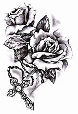 Cross Rose Tattoo Roses Tattoos Sketch Drawings Drawing Skull Designs Deviantart Sketches Flower Rosary Draw Arm Sleeve Hand Dragon Body sketch template
