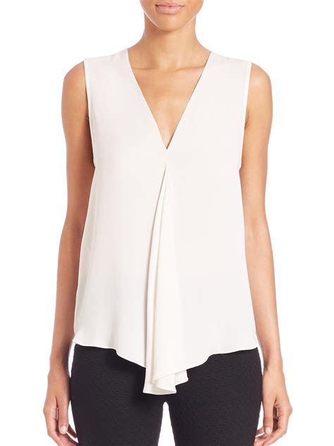 Theory Meighlan Silk V Neck Blouse In White Off White Lyst