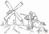 Don Quixote Coloring Windmills Tilting Pages Drawing sketch template