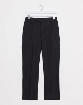 asos design smart skinny trousers  black  cargo pockets  elasticated waist asos