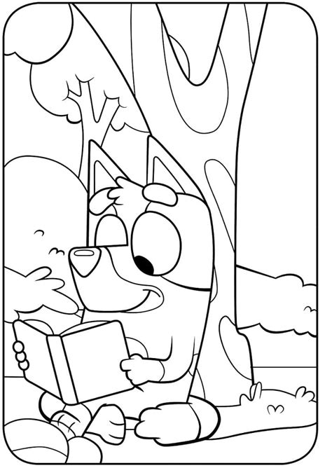 bluey reading book coloring page  printable coloring pages  kids