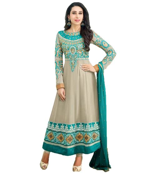 indian wear  gray faux georgette unstitched dress material buy