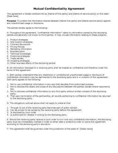 mutual confidentiality agreement template   template