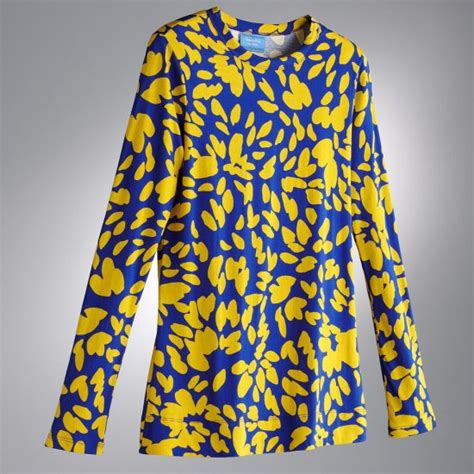 vera wang abstract top shirt tee long sleeves blue yellow sz extra small new