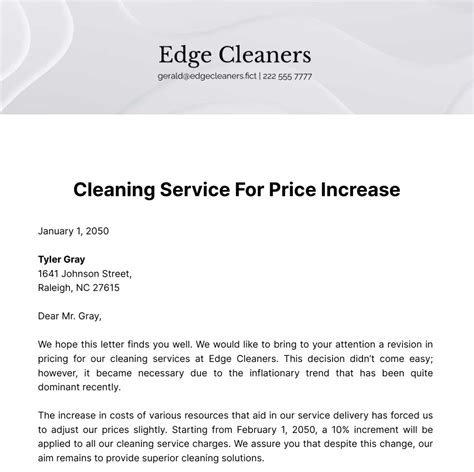 cleaning service price increase letter template edit