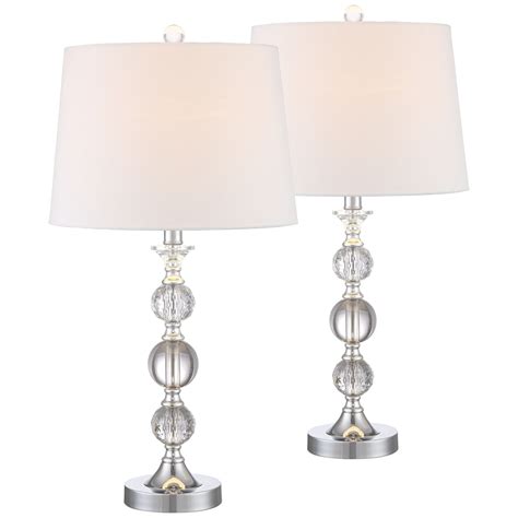 lighting modern table lamps set   stacked crystal ball silver
