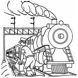 Coloring Railroad Steam Train Worker Checking Amazing Safety sketch template