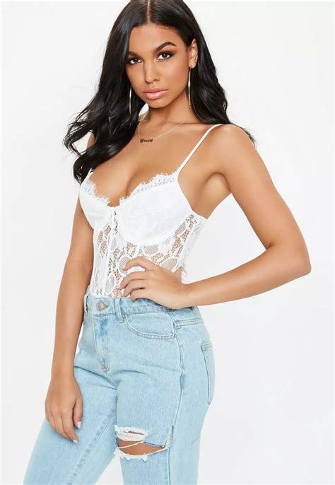 white strappy non wired lace panel bodysuit missguided in 2021