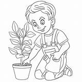 Planting Regando Colorir Plantando árvore Watering Clip Toddlers Menina sketch template