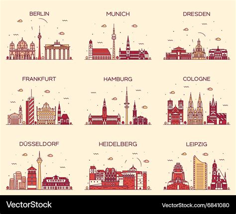 german cities linear style royalty  vector image