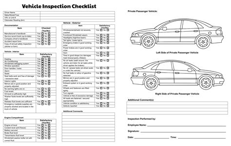 printable vehicle inspection checklist printableecom