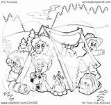 Camping Kids Coloring Clipart Outline Group Illustration Royalty Visekart Rf Regarding Notes sketch template