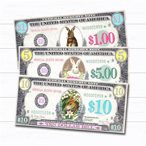 printable easter bunny money play bunny bucks easter bunny etsy