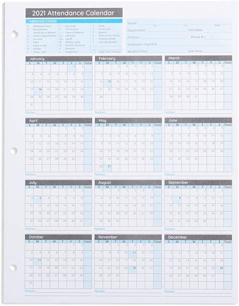 employee attendance calendar  calendar printable